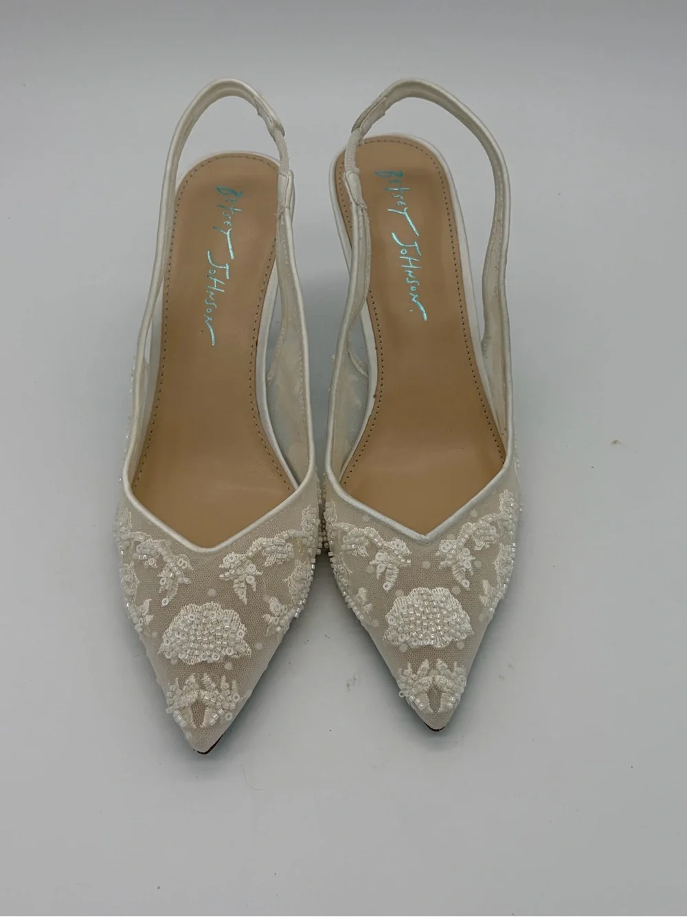 Betsey Johnson Ivory Beaded Slingback Pointed Heels